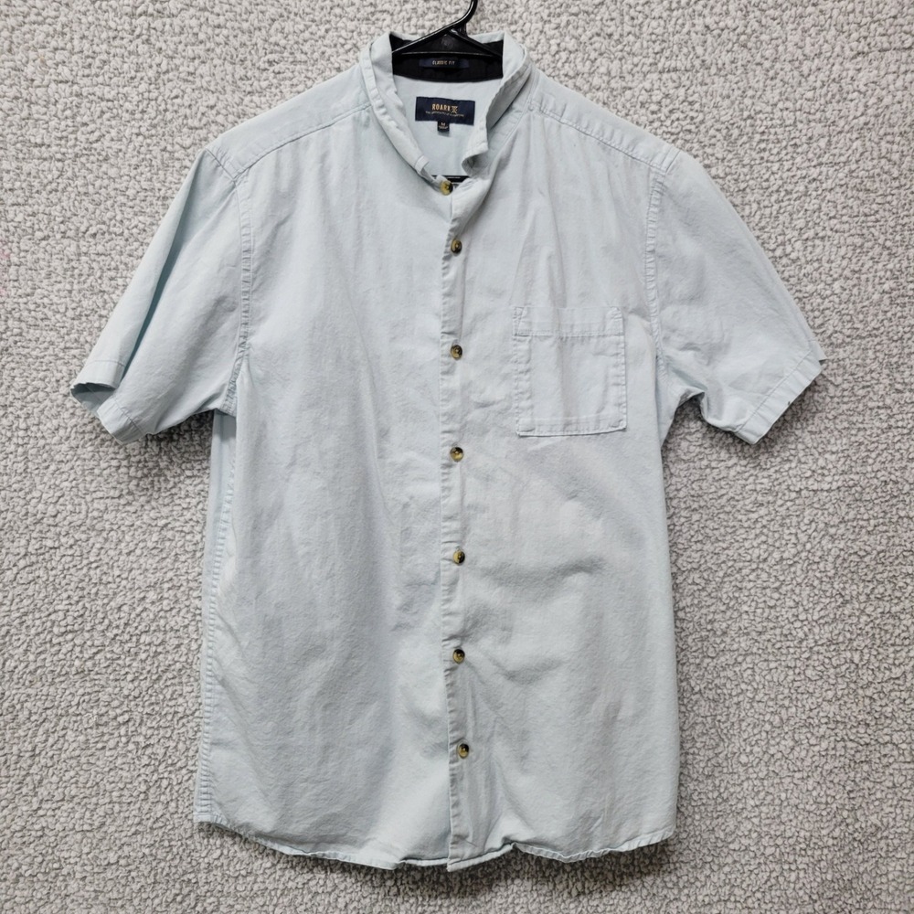 Roark Artifacts of Adventure Mens Medium Light Blue Cotton Short Sleeve Shirt